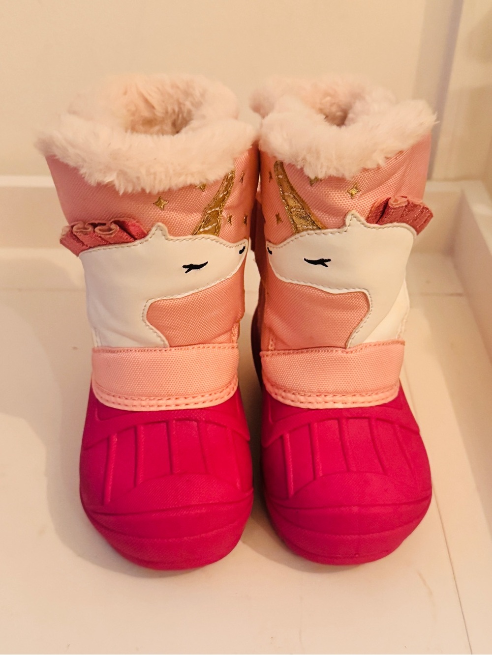 Cat & Jack Pink Unicorn Snow Boots with Gold Horns